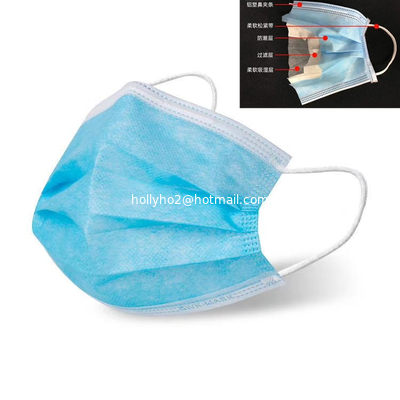 Máscara facial desechable de protección personal con bucle de orejas planas 3 pliegues proveedor